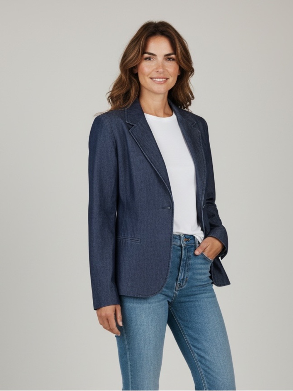 Mossimo Dark Blue Denim Blazer - Two-Button Tailored Jacket